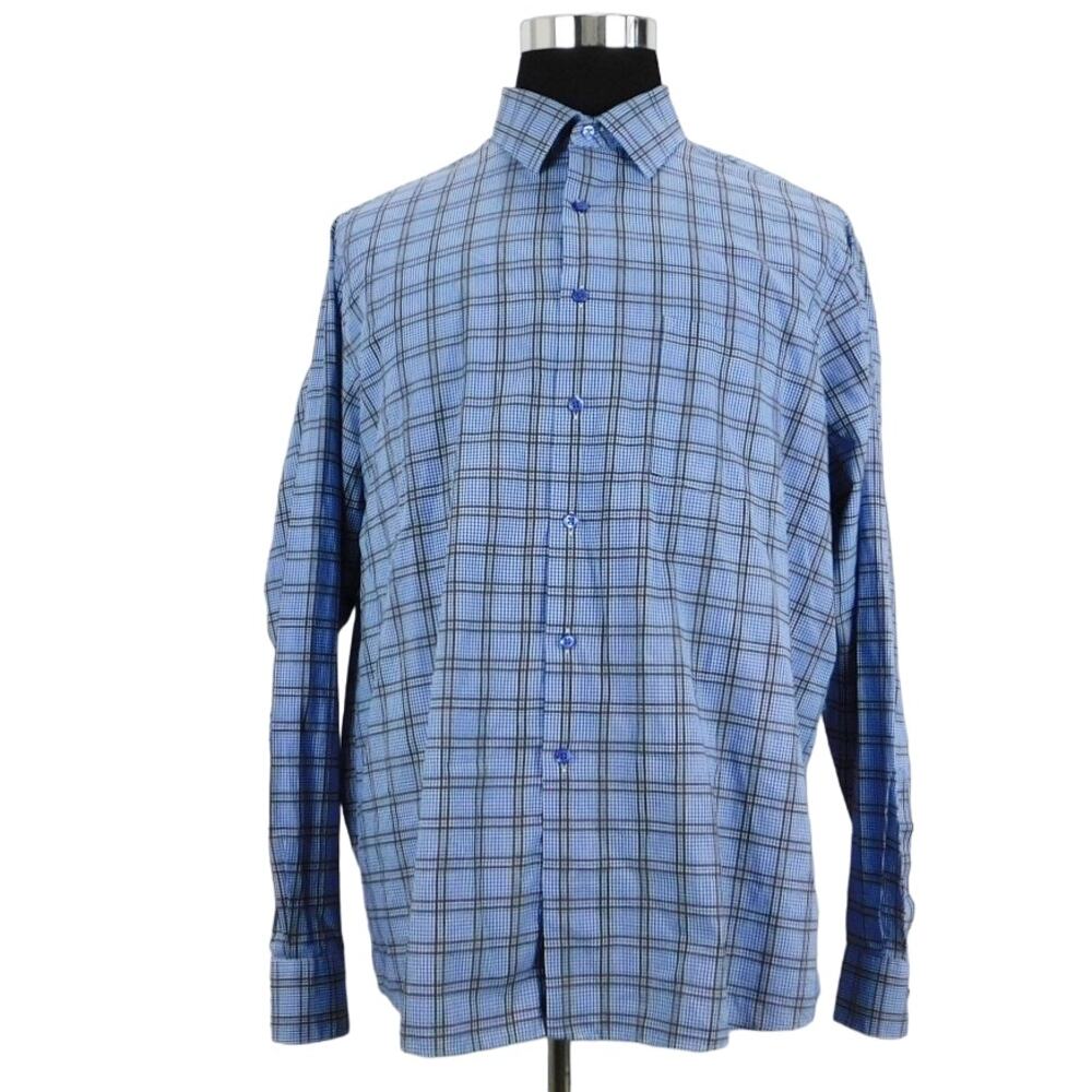Van Heusen Cotton Polyester Checkered Long Sleeve Button Mens 17.5 36/37 Shirt